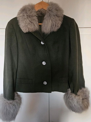 Wool vintage jacket M with fox fur like new, Helge Hansson