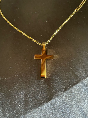 Cross stainless steel on chain 45 or 50 cm new, gold color