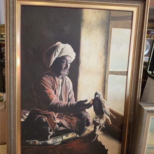 Oil painting The Falconer large, like new, oriental style