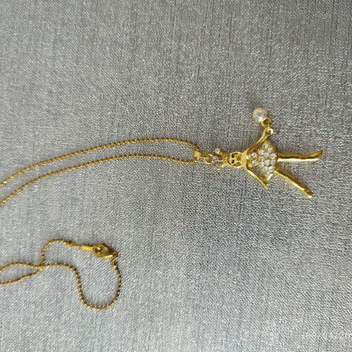 Pendant necklace gold with ballerina and white crystals and hanging stone