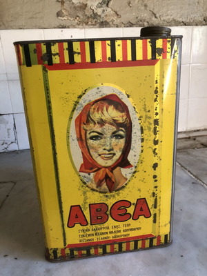 ABEA 16kg tin oil container, vintage metal packaging