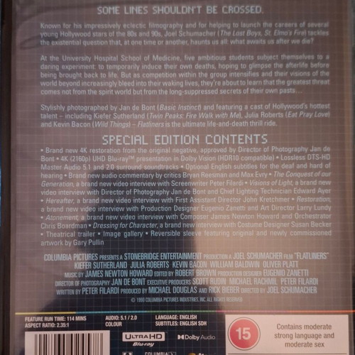 Flatliners 4K Blu-ray like new, no Greek subtitles, English subtitles