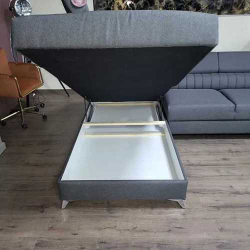 Gray fabric corner sofa with sleep function and storage new