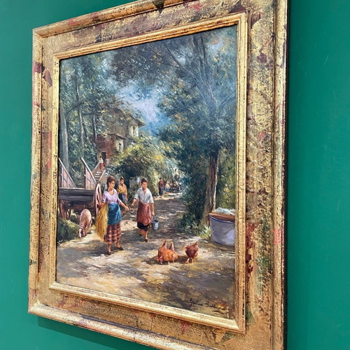 Oil painting by Italian artist like new with gold handmade frame