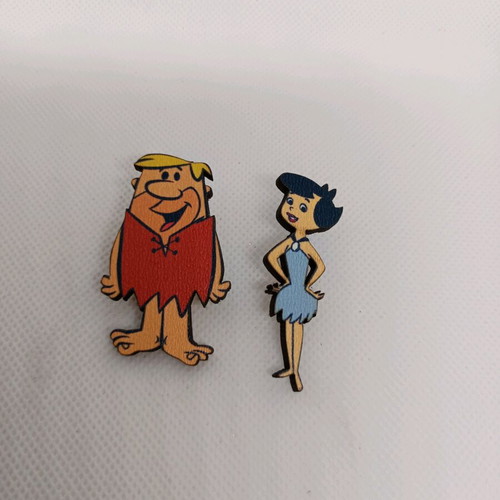 Flintstones wooden earrings new, multicolor with stainless steel clasp