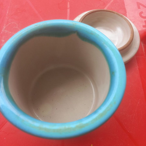 Souvenir coffee jar Agios Efstratios like new, ceramic