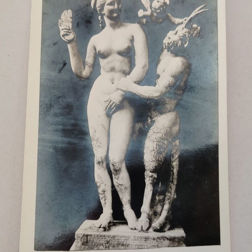 Black and white postcard Aphrodite & Satyr used, photo Sphinx 1954