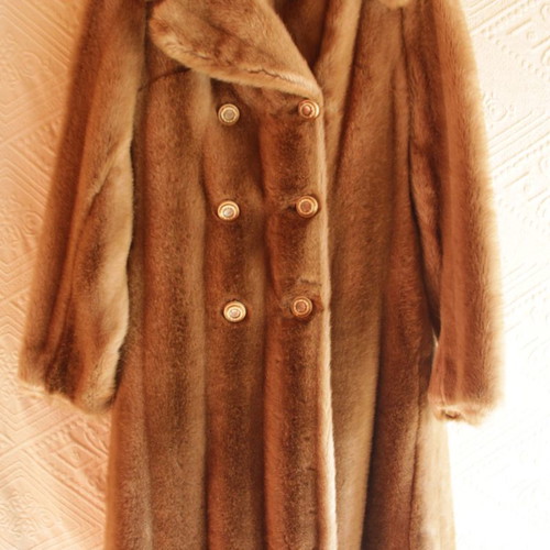 Fur coat used, brown, synthetic fur, size S