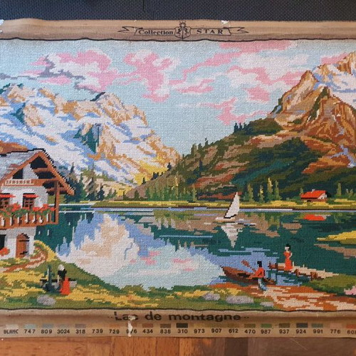 Handmade embroidery like new with landscape theme, ready for framing 50x115