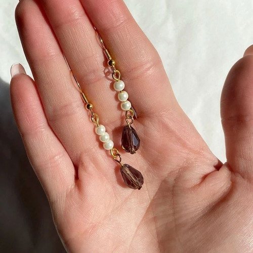 Handmade coquette vintage-like earrings made to order with pearls and crystal