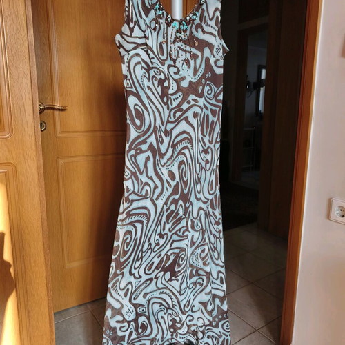 Fidele evening long dress like new, brown and turquoise, size XXL