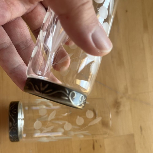 Engraved glass cups with metal base used, pack