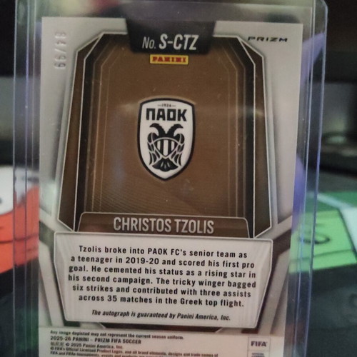 Christos Tzolis 2025-2026 Panini FIFA Prizm Soccer Card autograph, like new