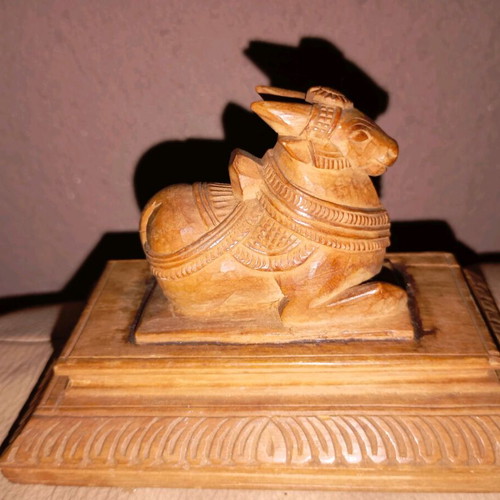 Wooden Nandi Figurine used, Hindu sacred bull collectible