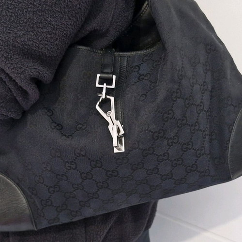 Gucci Jackie vintage shoulder bag black GG canvas