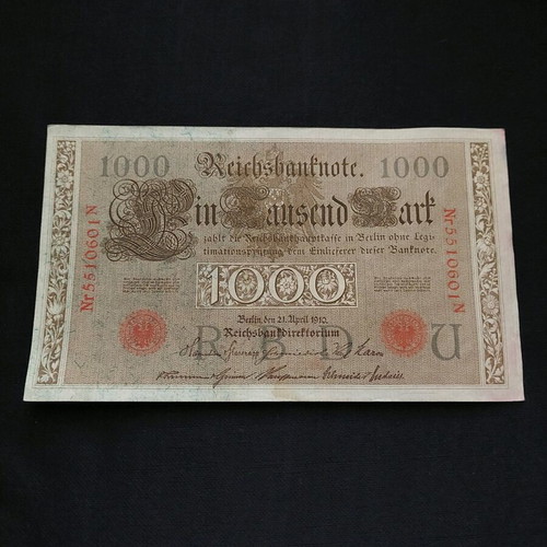 1000 Mark 1910 banknotes used, set of 2 from Germany