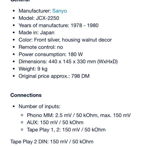 Sanyo JCX-2250KZ amplifier used 2x30 watt