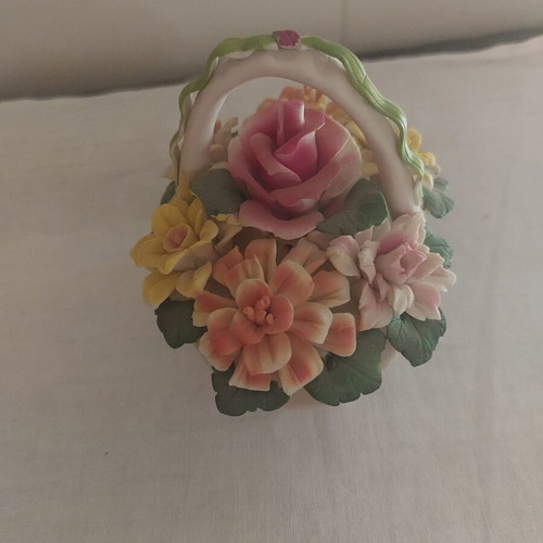 Decorative basket with flowers made of handmade porcelain new