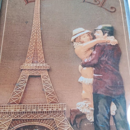 Vintage metal biscuit tin Eiffel Tower French 19.5cm x 13cm like new
