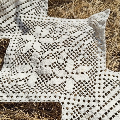 Handmade crochet lace embroidery, asymmetric design