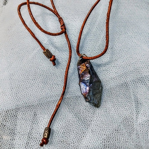 Aura stone pendant new with leather cord