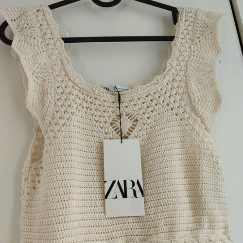 Zara crochet knit embroidered summer dress beige XS/S