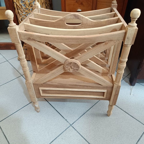 Wooden vintage newspaper holder with drawer used, classic design