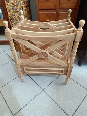 Wooden vintage newspaper holder with drawer used, classic design
