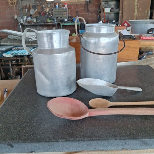 Aluminum and wooden utensils used, decorative and functional