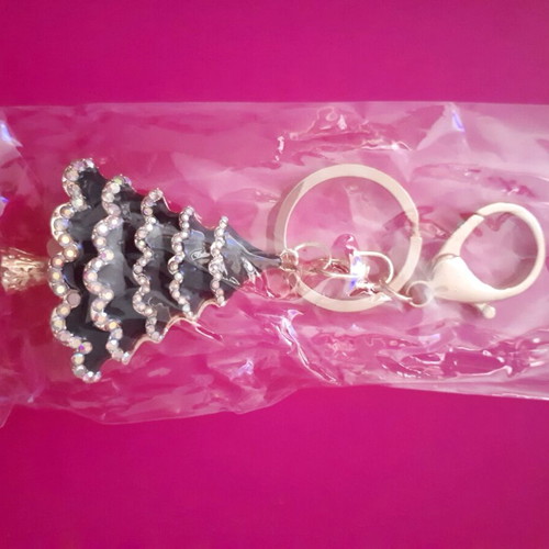 Keychain bag new, black Christmas tree with rhinestones