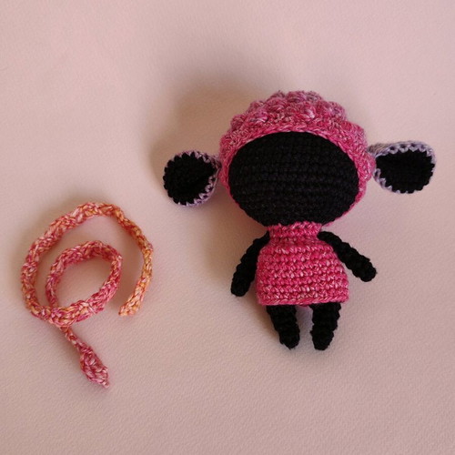 Amigurumi doll new, black girl with pink dress
