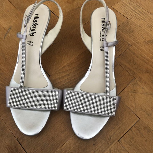 Italian silver sandals like new, size 39, wedding suitable
