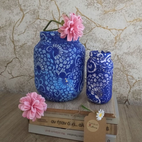 Handmade decorative vase set of three, decoupage and acrylic
