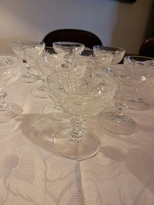 Bohemian crystal glasses for cocktail and champagne vintage, 10 pcs with nice engraving like new