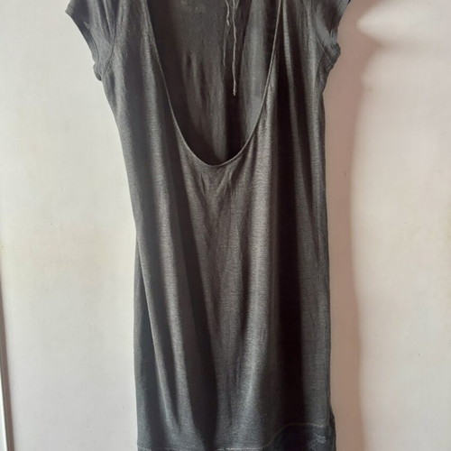 Airy dress with open back and lace hem, like new, gray