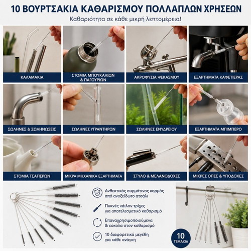 Σετ βουρτσάκια καθαρισμού 10 τεμαχίων διαφορετικών μεγεθών