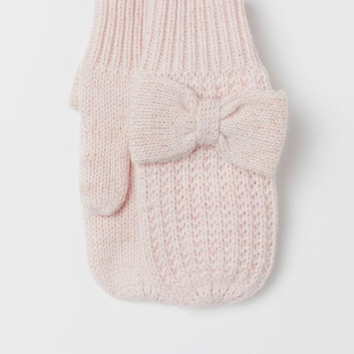 H&M knitted hat and gloves set with bow 4-6 years like new pink
