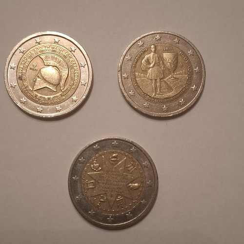 Greek commemorative 2 euro coins mint condition, set of three