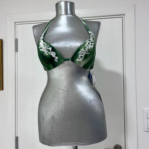 Parah Swimsuit Bikini Top Size Cup B UK10 USA 32 New Green Sequins