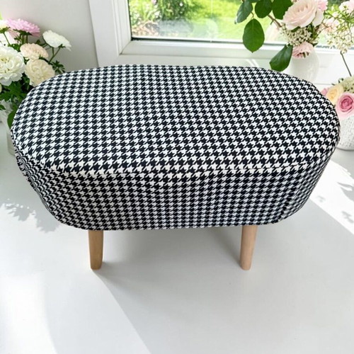 Fabric Pouf Stool with Wooden Legs Pied de Poule 60x34x44cm new