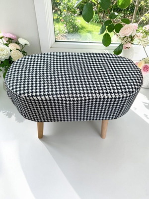 Fabric Pouf Stool with Wooden Legs Pied de Poule 60x34x44cm new