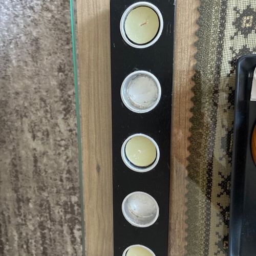 Black Wooden Table Candlestick used with 7 Candle Holders and 4 Tealights