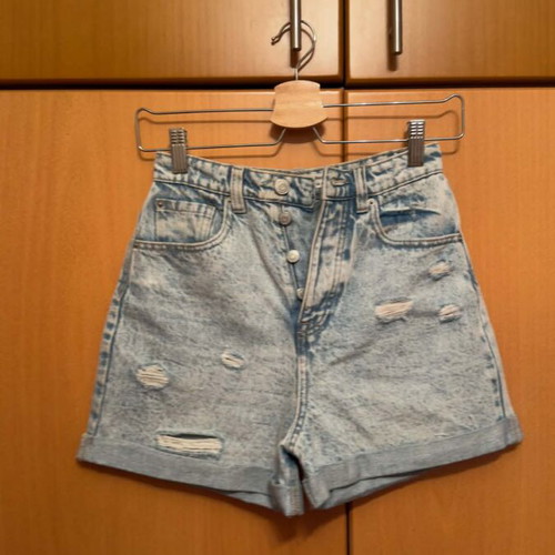 Stradivarius high-waisted denim shorts like new, blue cotton