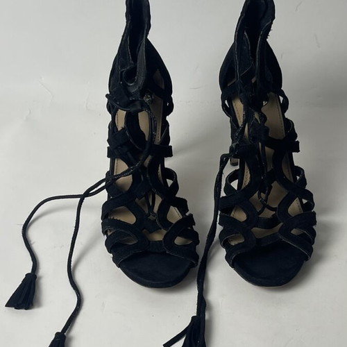 Exe Black Lace-Up High Heel Sandals used, real leather, strappy stilettos