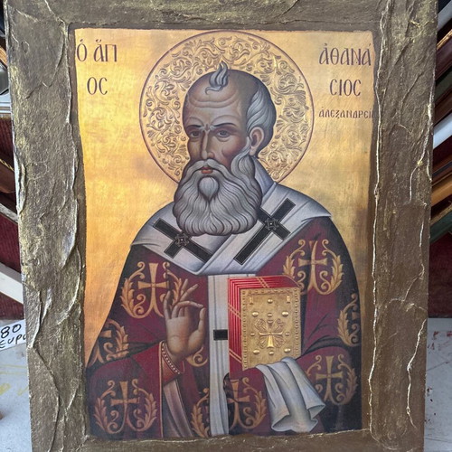 Saint Athanasios icon handmade new, 30x43, water wood