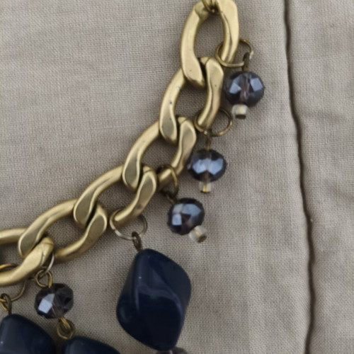 Lynne Statement Necklace Vintage 2010 with Gold Chain and Blue Beads like new