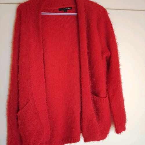Red fluffy Tally Welly cardigan XXS like new with pockets