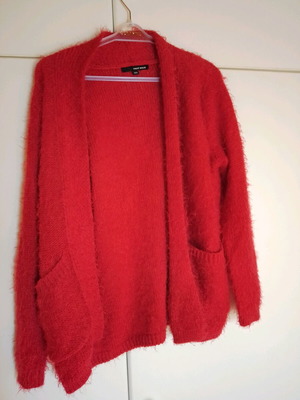 Red fluffy Tally Welly cardigan XXS like new with pockets