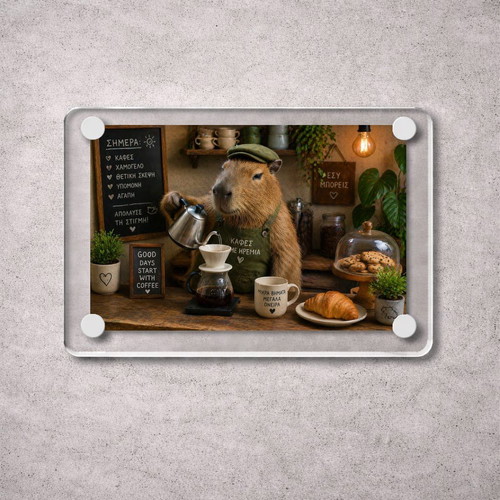 Acrylic Coffee Capybara fridge magnet new, coffee & calm vibes