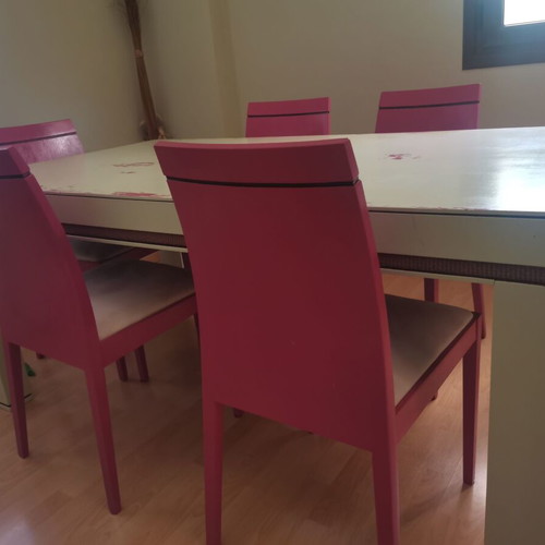 Join extendable solid wood dining table with 6 chairs
